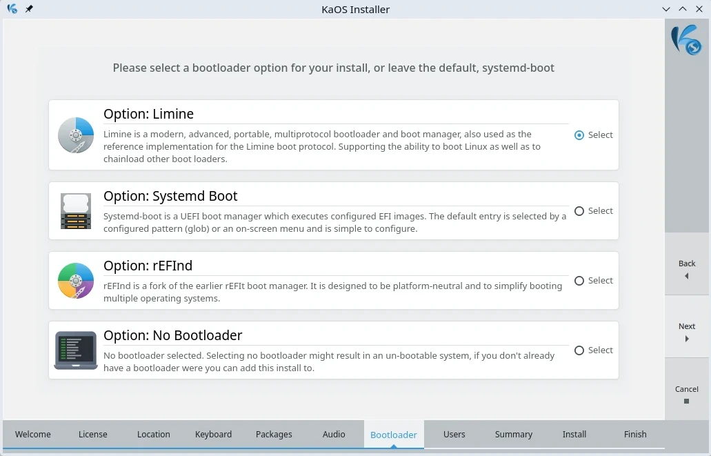 Calamares bootloader selection